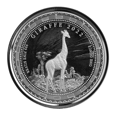A picture of a Pièce d’argent de 1 oz, Guinée équatoriale – Girafe (2022)